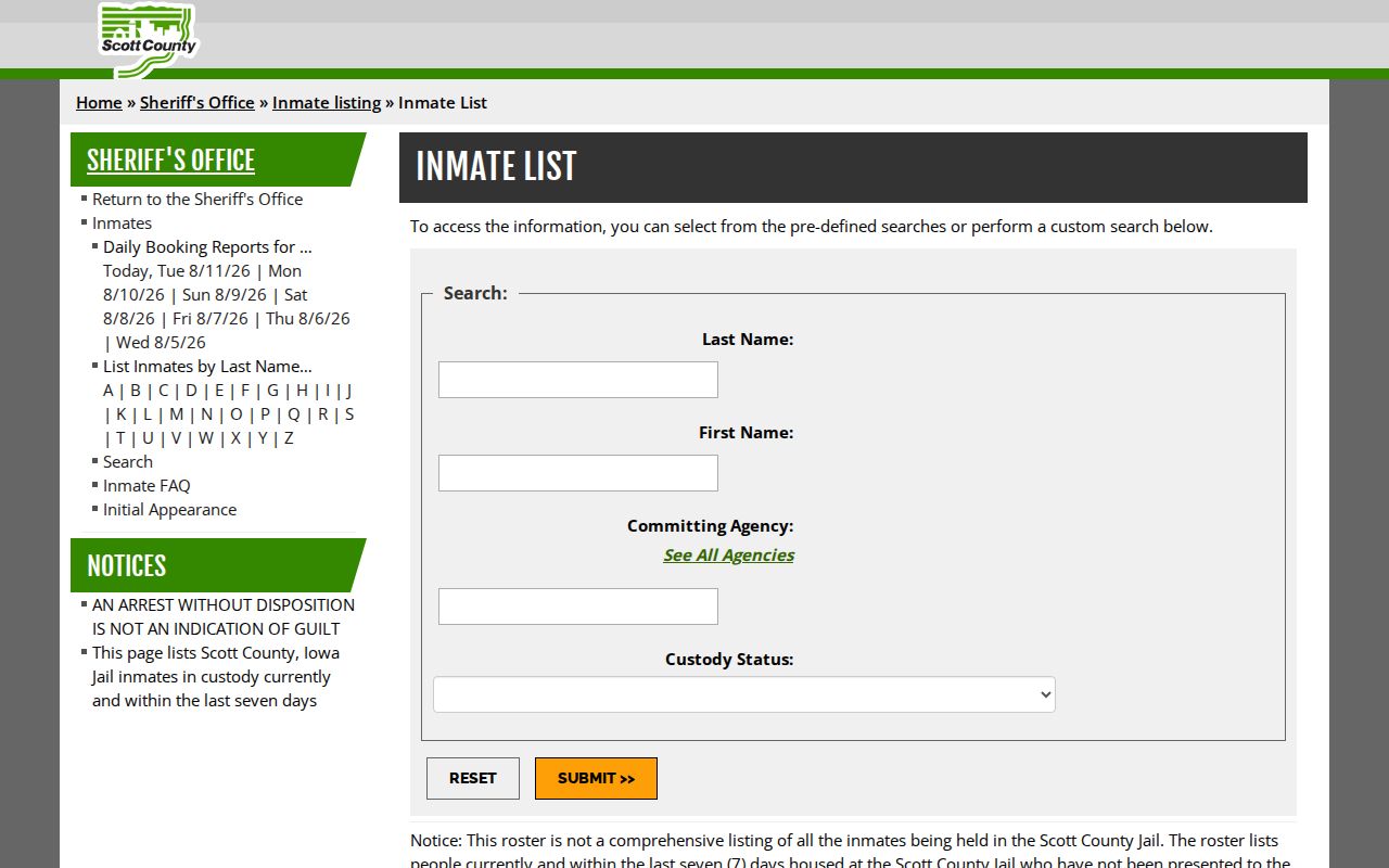 Iowa arrest lookup county jail roster example