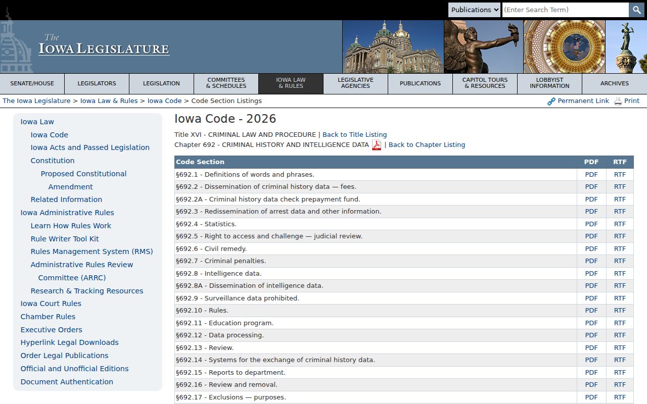 Iowa DCI criminal history agency chapter 692 law