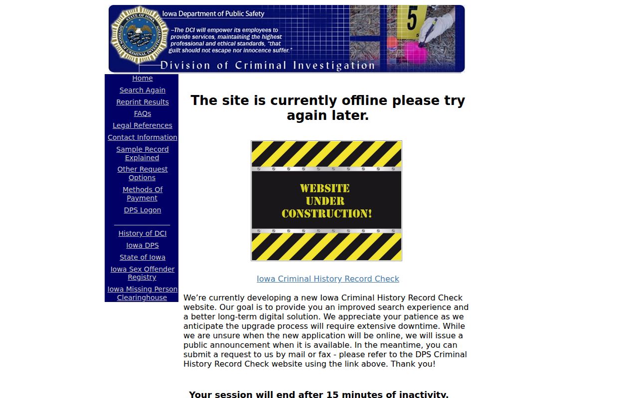 Iowa DCI criminal history portal transition status