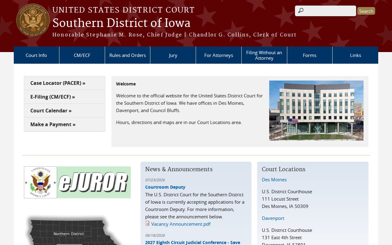 Southern District federal criminal court records in Iowa