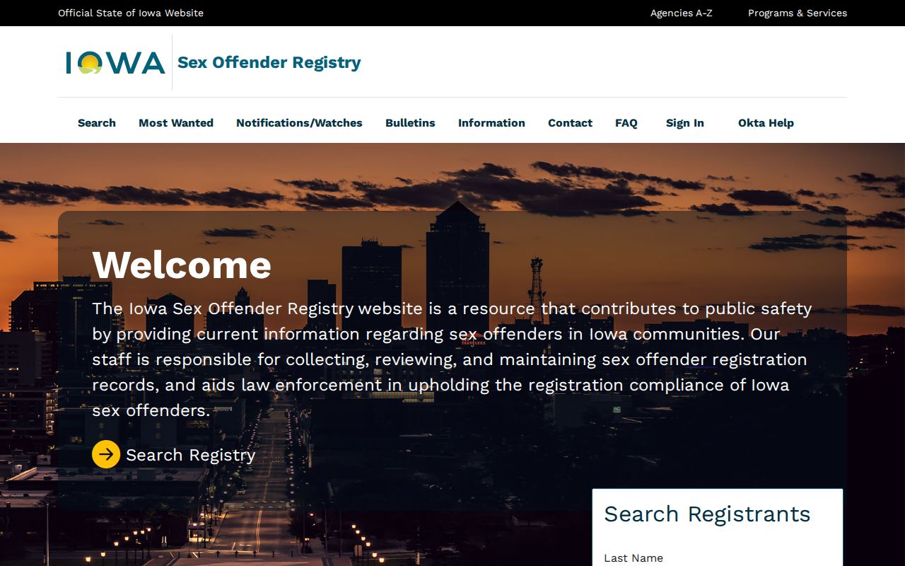 Iowa sex offender search official registry interface